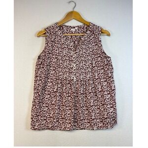 Cottagecore Gap Women S Burgundy Floral Sleeveless Button Front Pleated Top